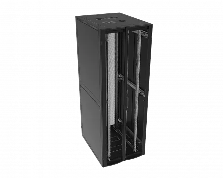 Шкаф телекоммуникационный напольный МИКсистем серия ECO+ 19" 48U 800*1000 дверь перфорация 2 створки/перфорация 2 створки черный